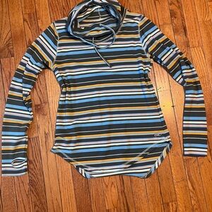 Kavu Striped Long Sleeve Mock Neck Women's Top